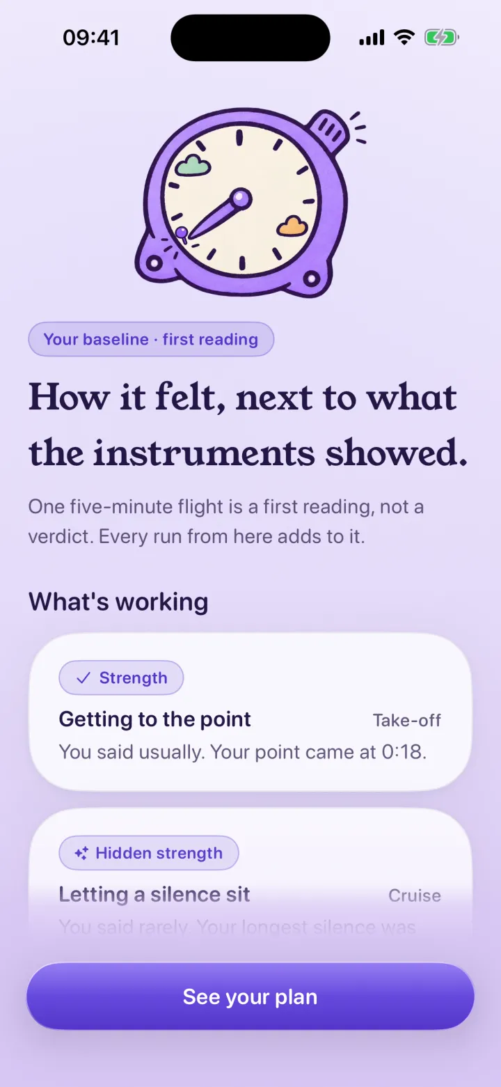 The baseline read-out: how it felt, next to what the instruments showed.